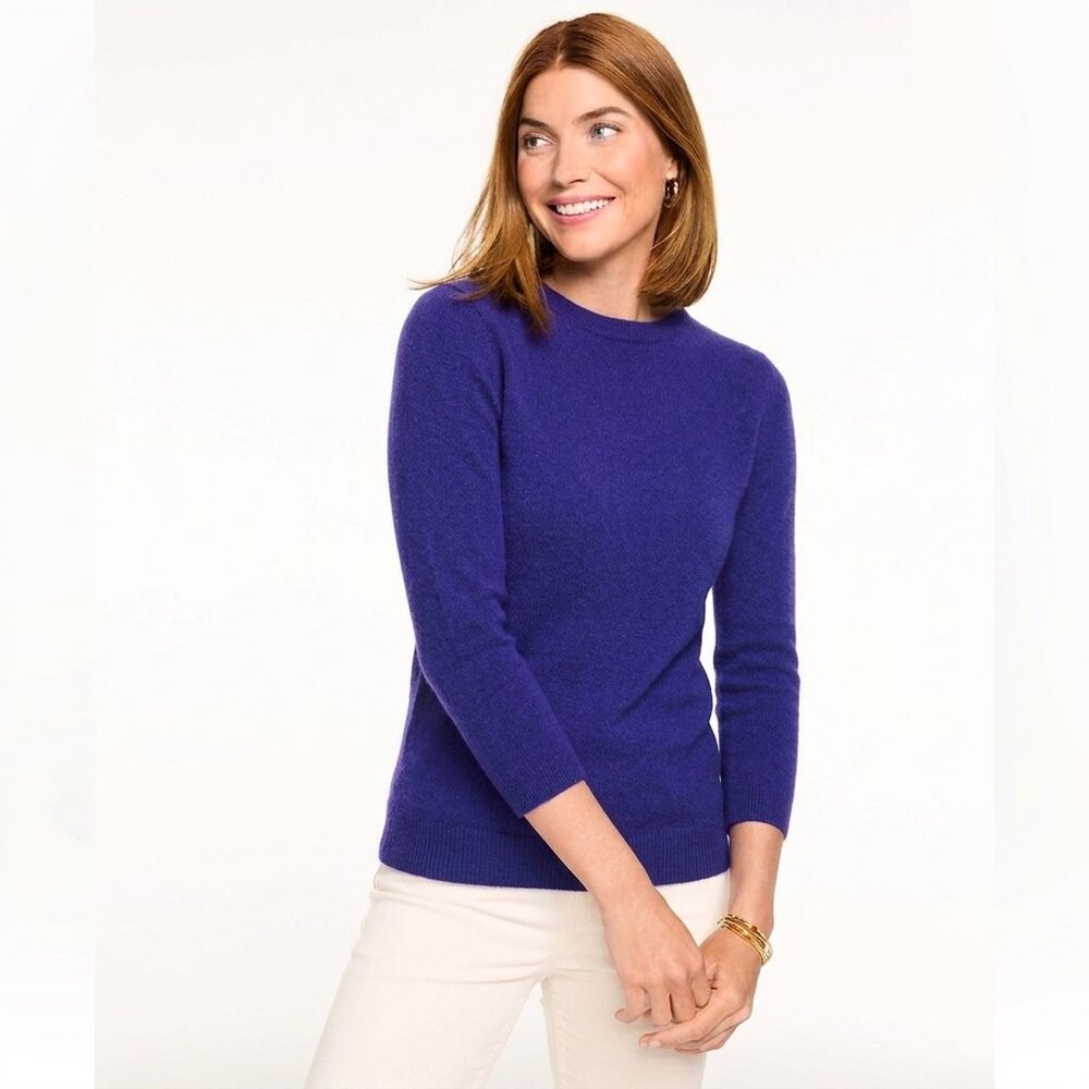 Talbots 100% Cashmere Audrey Sweater Navy Cobalt Blue Ballet Neck NWT Small S